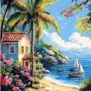 obterie Beach Paint by Numbers Kit for Adults Beginner Scenery Oil Painting Kit Adult Paint by Number Kits on Canvas DIY Painting for Beginners Art by Numbers for Gifts Home Wall Decor 16x20 Inch (YF040)