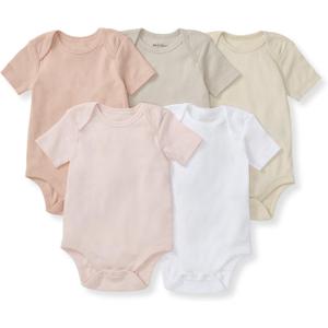 Burt's Bees Baby Unisex Bodysuits, Short Sleeve Organic Sleepwear, 5-Pack | Essential baby bodysuit pack featuring an easy-on and off lap-shoulder neck design for stress-free daily outfitting