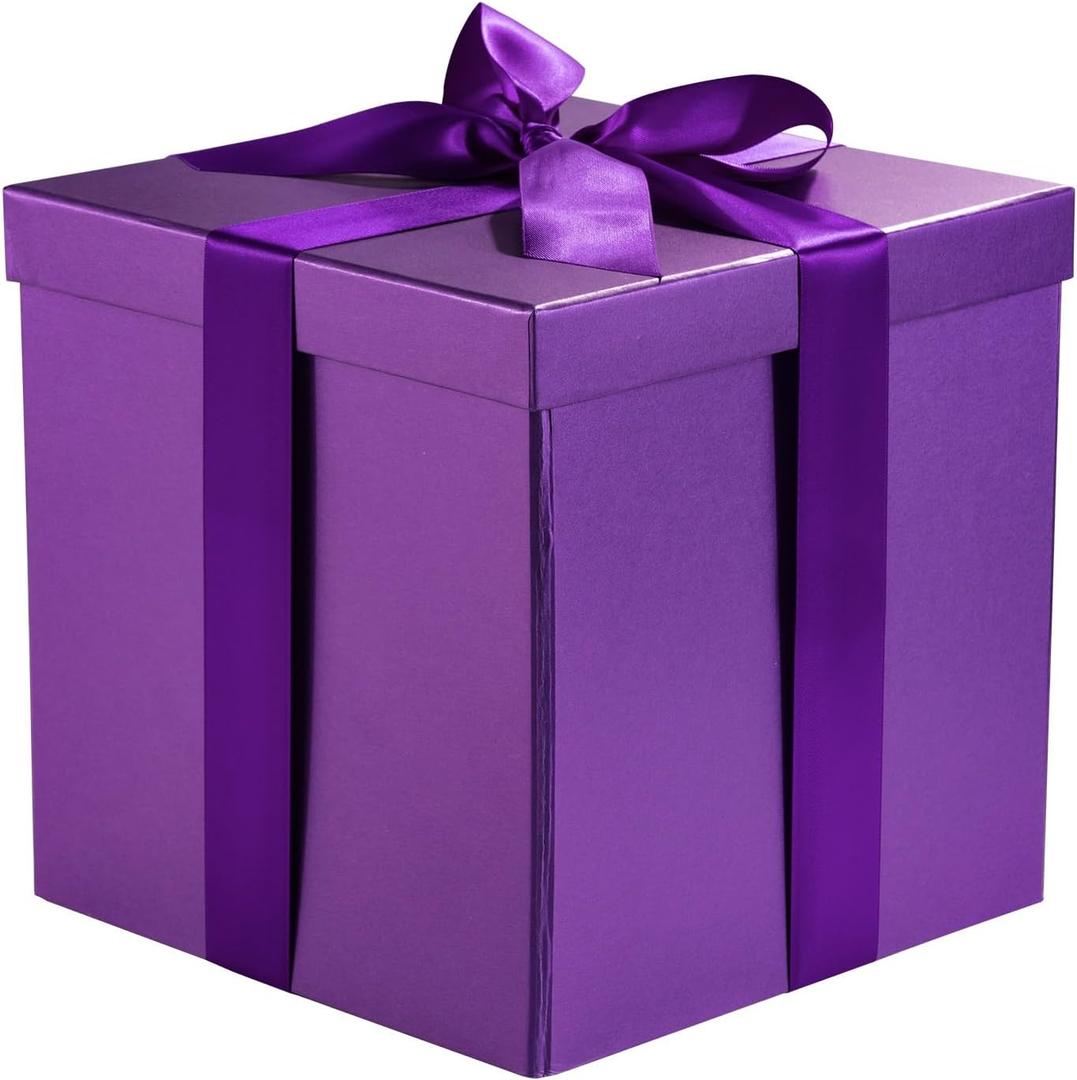 RUSPEPA Medium Birthday Gift Box with Lids, Ribbon and Tissue Paper, Collapsible Gift Box - 1 Pcs, 10x10x10 Inches, Purple