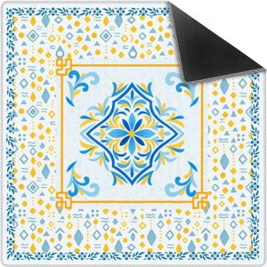 Blue and Yellow Chinoiserie Floral Mahjong Mat 31.5 x 31.5 in, Oriental Chinese Non-Slip Noise Reduction Gaming Mat for Table American Mahjong Poker Board Games Card Games Dominoes