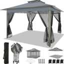 COBIZI 12x12 FT Pop up Gazebo on Clearance Outdoor pop up Canopy Tent,carpas para Patio, Shelter Tents with Netting & Portable Carry Bag, Patio Gazebos for Camping, Garden & Lawn, Darkgrey(Upgraded), 12x12ft Double Roof