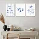 3pcs Blue Trendy Coastal Beach Canvas Wall Art Bikini Seashell MEET ME AT THE BEACH Wall Decor Pictures Coastal Granddaughter Preppy Aesthetic Poster Print for Bedroom Dorm Apartment Home Decoration
