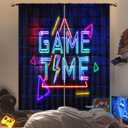 Neon Gaming Curtains for Bedroom 52Wx84H Inch Rod Pocket Kids Boys Gamer Video Game Time Cool Modern Geometric Rustic Brick Wall Child 2 Panel Window Treatment Set for Living Room Decor