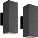 harriet Porch Lights Outdoor Modern - IP64 Waterproof Aluminum and Tempered Glass Cover, 13" Rectangular Up/Down Wall Sconce for Porch, Garage & Patio, Exterior Lighting, Black, 2 Pack