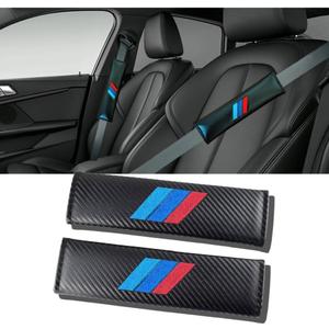 2PCS Car Seat Belt Cover for BMW, Carbon Fiber Seatbelt Shoulder Protection, Soft Car Seat Belt Strap Cushion Protect Your Neck and Shoulder, Car Accessories Seat Belt Pad for Car Truck (Black) (QCHJ-002)