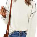 Dokotoo Sweaters for Women Fashion Solid Crewneck Loose Fit Long Sleeve Contrast Cable Knit Pullover Sweater Jumper Tops L
