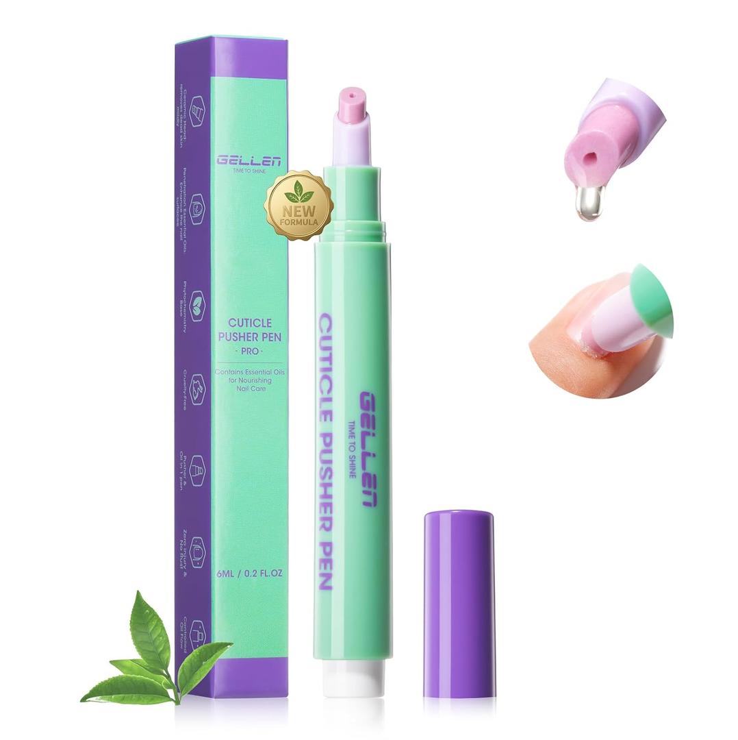2 x Gellen 6ml Ceramic Cuticle Oil Pusher Pen, Cuticle Remover & Cuticle Oil Pen, Nail Care Pen for Hangnails & Damaged Nails, Gentle Cuticle Pusher Tool for Beginners, Nourishing & Healthy Ingredients