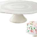 BPFY 10 Inch White Ceramic Cake Stand (Holds 10 Inch Cake), Decorative Cupcake Stand, Dessert Display Plates for Snacks and Cookies, Baby Shower, Birthday, Wedding Party Decor