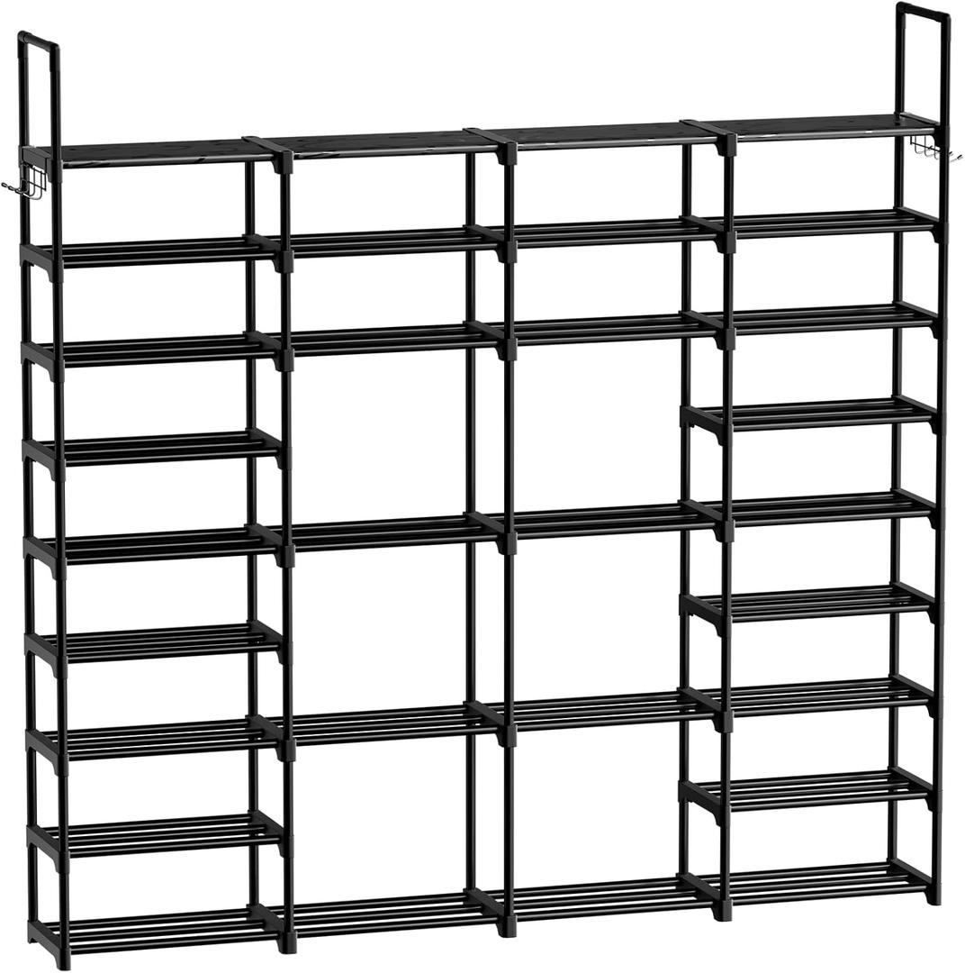 WOWLIVE 4 Row 9 Tiers Extra Large Shoe Rack 72-80 Pairs Big Tall Metal Shoe Shelf, Heavy Duty Organizer for Closet Entryway, Boot Rack Storage Stackable Stand for Garage Black