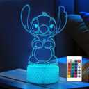 AGOODTO Stitch Night Light, 16-Color Night Light, 3D LED Lamp with Smart Remote Control, Bedroom Decoration, Christmas Holiday Gifts