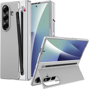 Miimall for Galaxy Z Fold 7 Case with S Pen Stylus Holder Slot [Military Grade Drop] [Built-in Clear Screen & Invisible Kickstand] Slim Thin Protective Phone Case for Galaxy Z Fold 7 5G Cover Silver