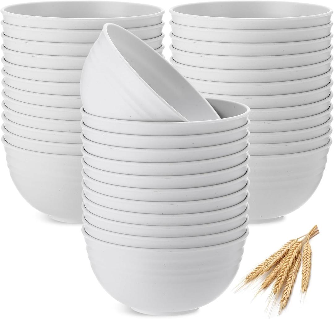 Eccliy 24 Pcs Wheat Straw Bowl Sets, Unbreakable Cereal Bowl 24 oz, Microwave and Dishwasher Safe Bowls for Cereal, Salad, Snack and Soup, Winter Style(Classic White)