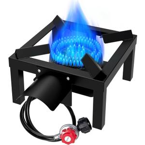 Propane Burner,100,000 BTUs High Pressure Single Propane Stove with 4.1ft 0-20Psi Adjustable Hose with Regulator,Gas Stove for Outdoor Cooking, Turkey Fry, Seafood Boil
