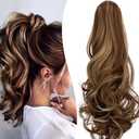 Claw Clip Ponytail Extension 18" Clip in Wavy Ponytail Hair Extensions Long Pony Tails for Women Extensions Ash Blonde Mix Light Brown Wave Hairpiece