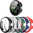 [6-Pack] Case for Google Pixel Watch 3 41mm (2024 New), Hard PC Shockproof Bumper Cover with Tempered Glass Screen Protector for Google Pixel Watch 3 41mm (Black/Clear/Silver/Green/Dark Blue/Red)