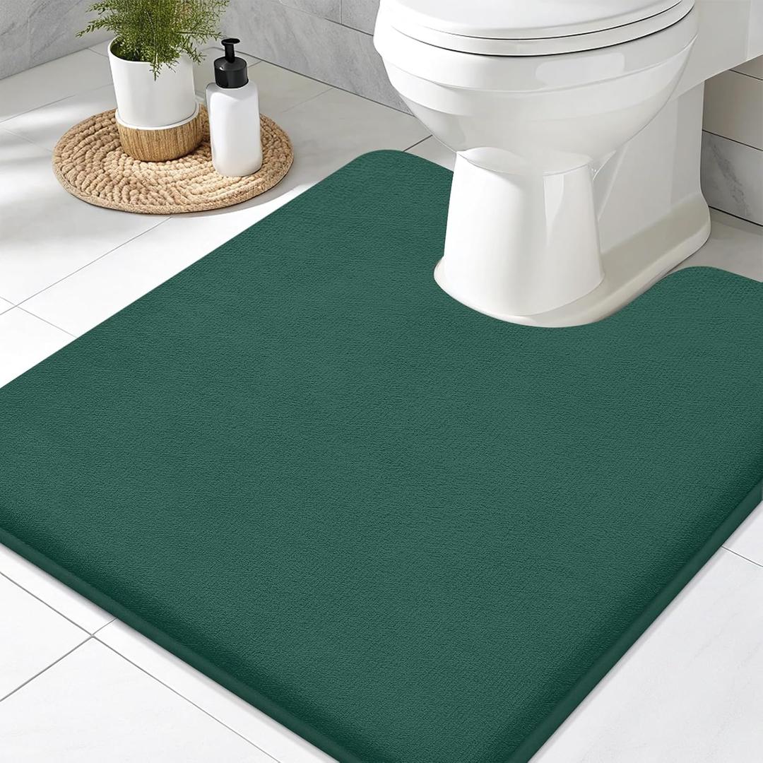 Smiry Memory Foam Toilet Rugs U-Shaped 20x20, Extra Soft Absorbent Non-Slip Contour Bathroom Rugs, Machine Washable Bath Mats for Toilet, Green