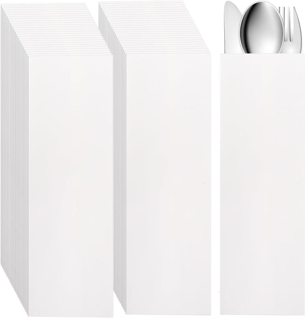 YOUEON 500 Pcs White Kraft Paper Silverware Bags Churro Bags, 3.1 x 9.8 in Greaseproof Silverware Sleeves, Food Bag Bulk for Kitchen Cutlery, Bread, Treats, Cookies, Party Supplies, Table Setting