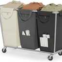 SONGMICS Laundry Basket with Wheels, 3-Section Laundry Sorter, 76.6 Gallons (290 L) Rolling Hamper with Removable Bags, Heavy-Duty Steel Frame, Cream White, Dark Gray and Ink Black URLS010X01