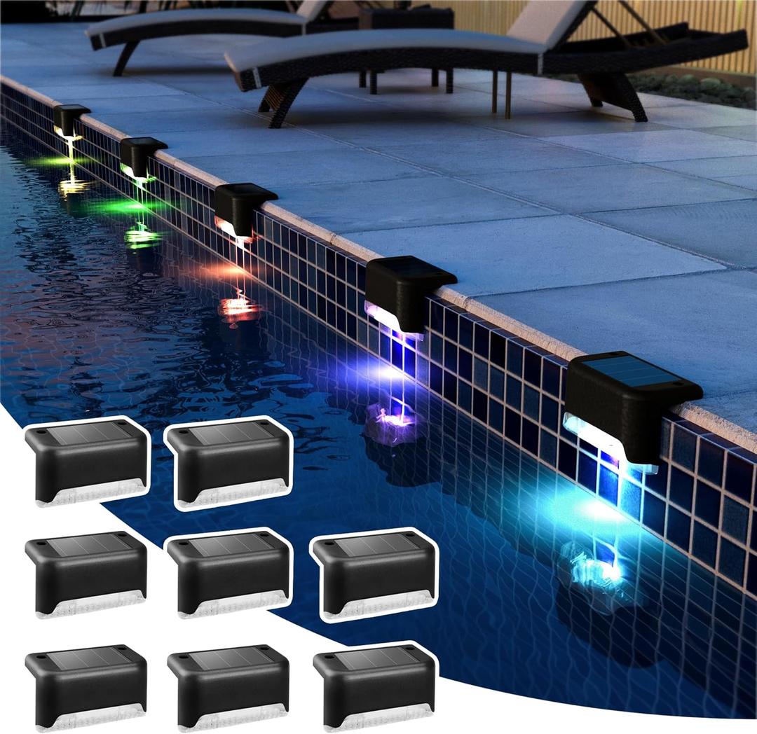 Solar Pool Side Lights Outdoor 8 Pack, Light up Swimming Pool Accessories, Solar Deck Lights Waterproof Led for Stairs, Step, Fence, Yard, Patio, and Balcony(Color Changing)