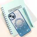 Bonoma Compatible with iPhone 15 Case Support for MagSafe, Plating Diamond Glitter Magnetic 2* Screen Protector Camera Protection Back Cover for Girls Women -Blue