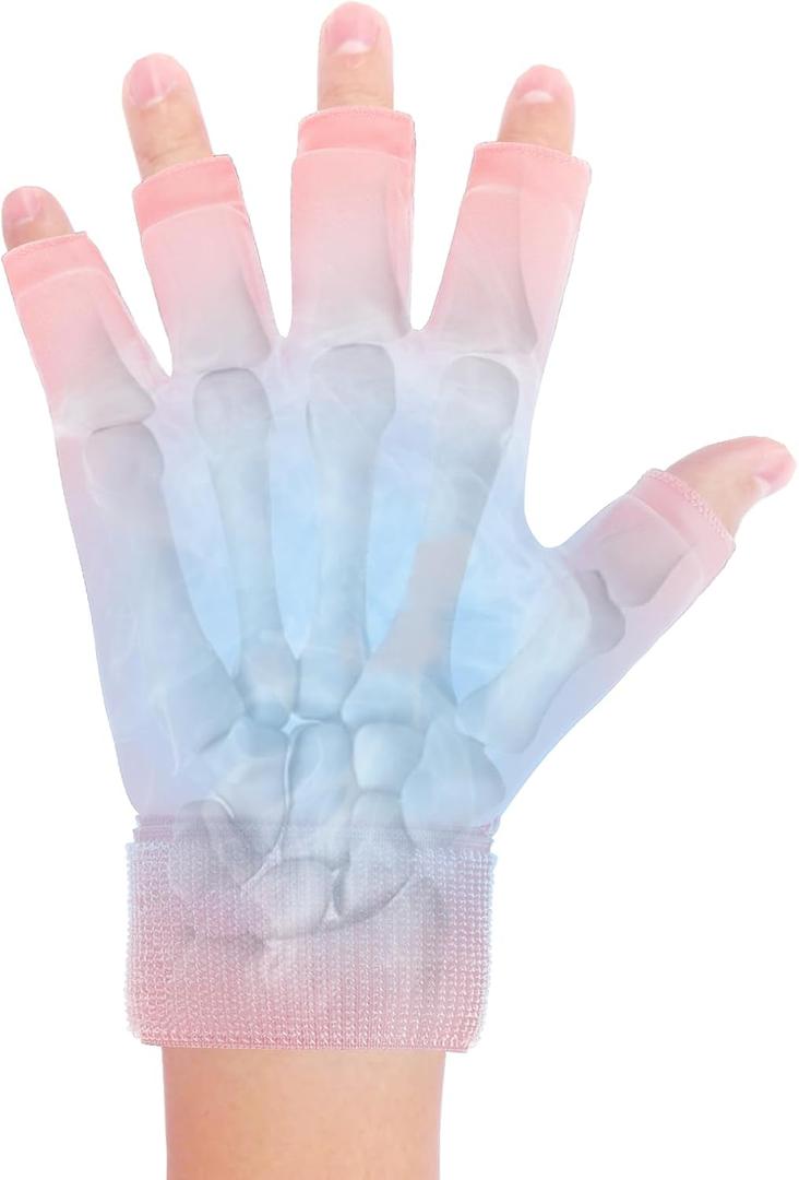 JFHNMLW Finger Arthritis Compression Hand Ice Pack Gloves for Pain Relief, Adjustable Pink Wrist Ice Pack for Hot Cold Therapies, Reusable Gel Finger Ice Gloves Sleeve for Tendinitis, Carpal Tunnel