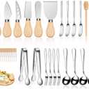 Charcuterie Board Accessories Wooden Cheese Spreader Knive Set, Wood Handle Butter knives For Cheese Kit, Mini Cheese Knife Slicer With Tongs, Spoons, Forks,Honey Dipper (23 Pack)
