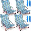 Wenqik 4 Pcs Low Seat Blue Plastic High Back Reclining Beach Chairs with Carry Bag Portable for Outdoor Beach Camping Lawn(Green)