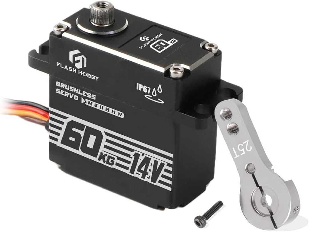 FLASH HOBBY 60KG Brushless Servo IP67 Waterproof Servo 14V High Torque Servo with Full Metal Gear for 1/8 1/10 RC Crawler Car Truck or Robotic Parts (360)