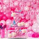 3 x Pink Girl Cupcake Stand Princess Doll Birthday Party Supplies for Pink Girls Birthday Cupcake Decoration Girls Doll Party 3 Tier Dessert Table Displays