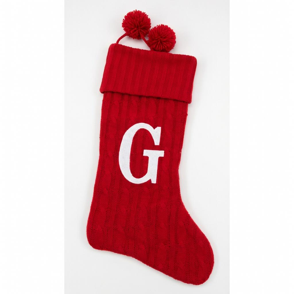 Personalized Christmas Stocking 19 Inch - Burgundy Cable Knit with Monogram Embroidery & Pom Poms, Family Fireplace Hanger for Holiday Decor, Burgundy Letter A