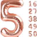 Rose Gold Number 5 Baiioons 40 Inch Number Balloons Giant Jumbo 15 25 50 Foil Mylar Helium Number Digital Balloons Champagne Gold 50 Birthday Party 2025 Anniversary Events Party Decorations