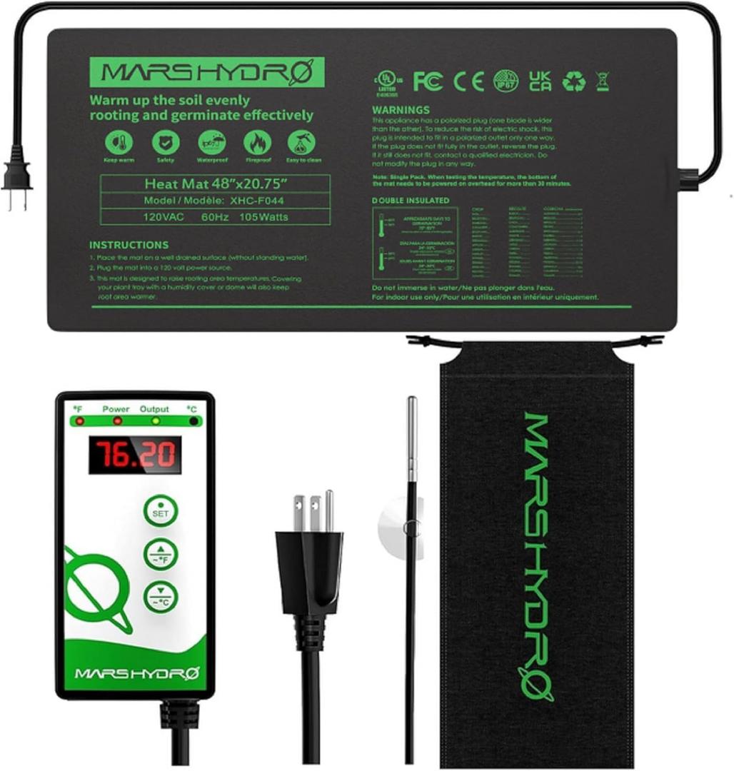 MARS HYDRO 48''x20.75'' Seedling Heat Mat with Thermostat Combo SetHeating Pad for for Germination, Indoor Gardening, Greenhouse (48''x20.75''Kit)