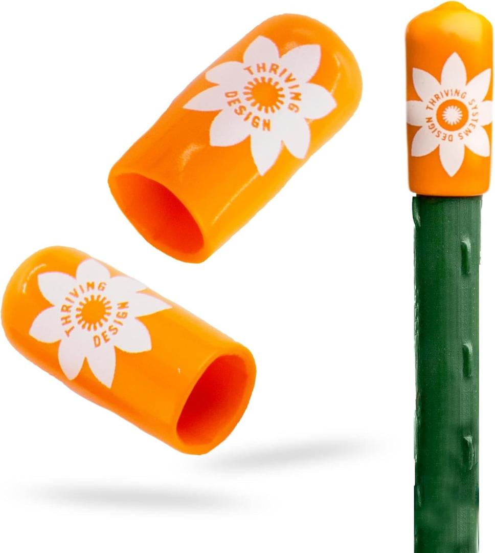 Garden Stake Safety Caps | Vinyl Covers for Sharp Stake Tips | Fits 7/16 Plant Support Stakes | Durable Gardening Caps for Plant Protection (12 Pack - Sweet Tangerine Orange)