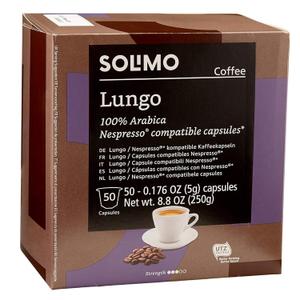 Amazon Brand - Solimo Lungo Capsules, Compatible with Nespresso Original Brewers, Medium Roast, 50 Count (Pack of 1)
