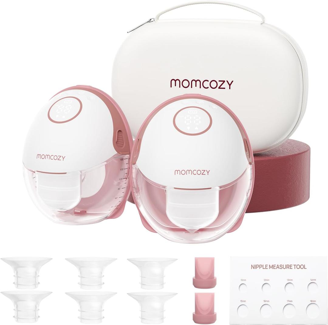 Momcozy Breast Pump Hands Free Mobile Style | M6, Wearable Breastfeeding Electric Breast Pump Ideal Rhythm More Milk, DoubleFit Flange More Fit & Discreet with 3 Modes 9 Levels, 24mm - 2 Pack Cozy Red,  Regular Double Red-24mm
