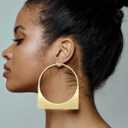 Large Hoop Earrings For Women, 14k Gold Plated Big Chunky Geometric Hollow Brushed Dangle Earring Fashionable Minimalist Gift Jewelry