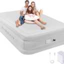 Air Mattress Queen with Built in Pump, 2500mAh Rechargeable Electric Pump, Camping Air Mattress Queen, Fiber-tech Portable Blow Up Mattress for Camping, Indoor and Outdoor (18" Height, Light Gray) (18" Queen, White)