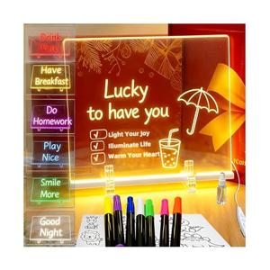 LED Drawing Board 13.7"x10" – Light Up Acrylic Dry Erase Board & LED Note Board with Colors, Adapter, 7 Markers, Message Board for Home Décor, Birthday, Christmas Gifts Idea