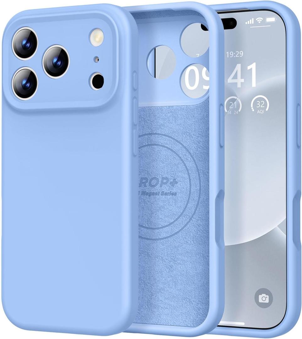 Vooii Magnetic for iPhone 17 Pro Case, Compatible with Magsafe (Premium Liquid Silicone) (Integrated Camera Control Button) Full Body Protective Anti-Scratch Microfiber Lining 6.3", Light Blue