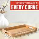 Mela Artisans Wooden Serving Tray with Handles | 15x10x1.75 inch | Mango Wood Decorative Tray | Ottoman Tray | Snacks | Desserts | Breads | Coffee Table | Bedroom | Rounded Edge Design