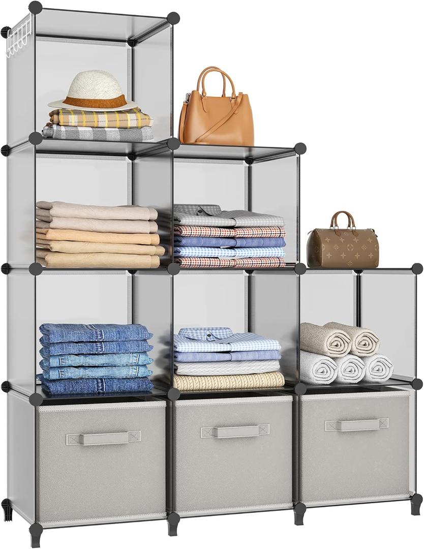 HOMIDEC Closet Organizers and Storage, 9 Cube Storage Organizer, Portable Closet Organizer Storage Cubes Shelves, Large, Grey