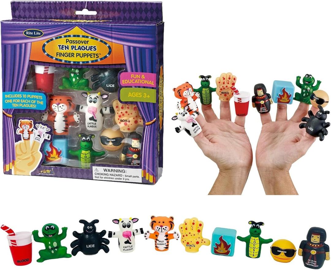Jewish Holiday Learning & Storytelling Passover 10 Plagues Finger Puppets Set  10 Vinyl Puppets for Each Plague - Fun Educational Toy for Kids Ages 3+, Ideal for Passover Seder & Classroom