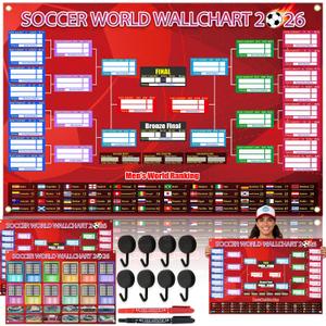 2 x 2 PCS World Cup Schedule Poster Soccer Party DecorationsSoccer Party Decorations Knockout Stage Bracket Wallchart & Group Stage Wallchart Showcase Waterproof Backdrop Banner Sports Event Merchandise Football Fans Gifts with Hook 33x24"