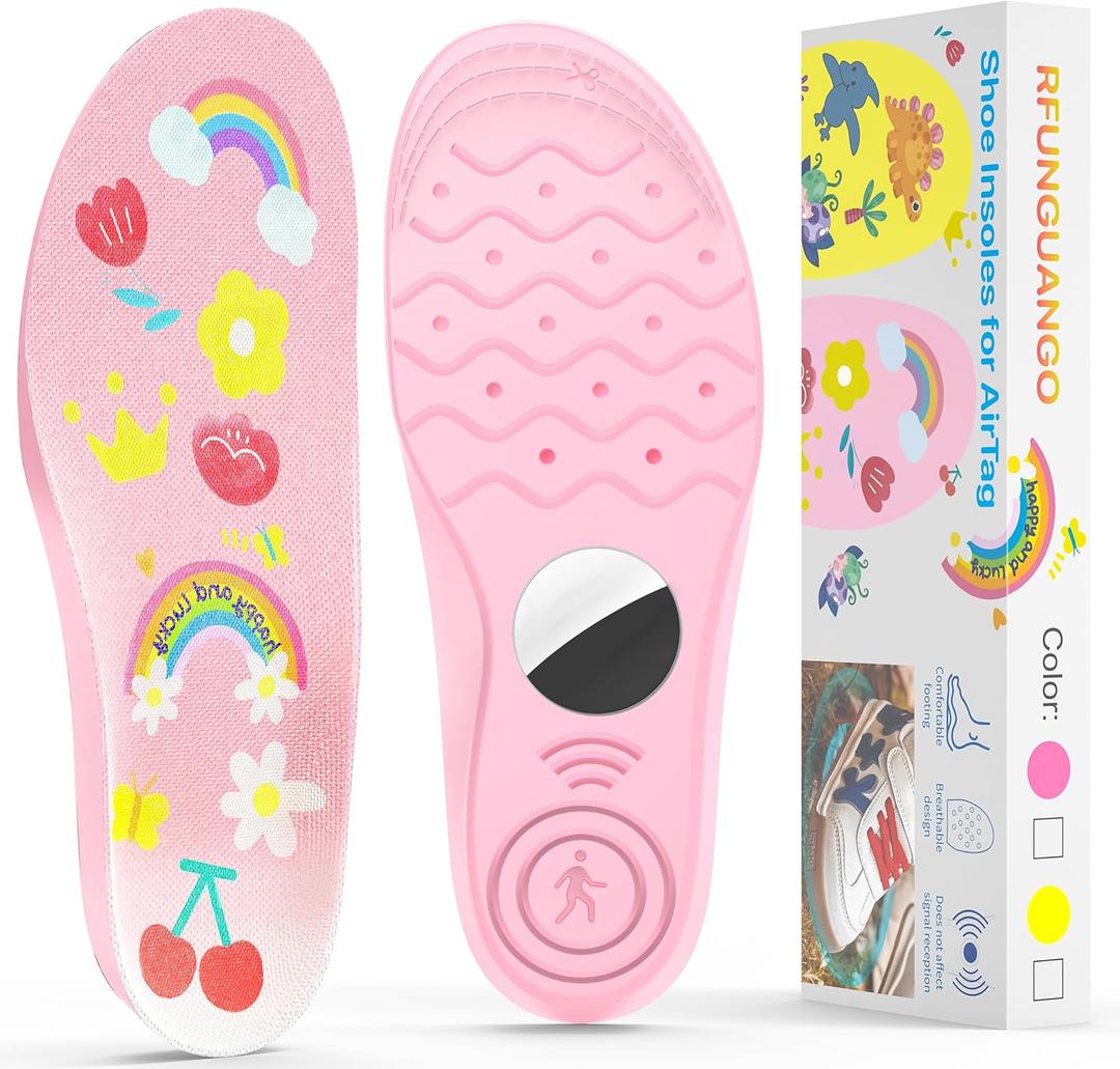 RFUNGUANGO Insoles for Airtag Hidden Holder, Tracker Devise Case for Kids, Comfortable Inserts for ShoesPink Rainbow (Pink, 6.89-7.48IN 10 Toddler-12.5 Toddler)
