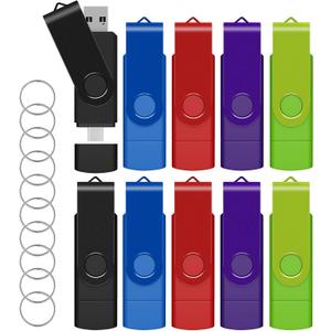 AreTop 32GB USB C Thumb Drive Dual USB 2.0 Flash Drive 32GB USB Drive Swivel Design 2-in-1 Portable Type-C Memory Stick for Android Smartphone, Computers, MacBook, Tablets, PC, 10 Pack