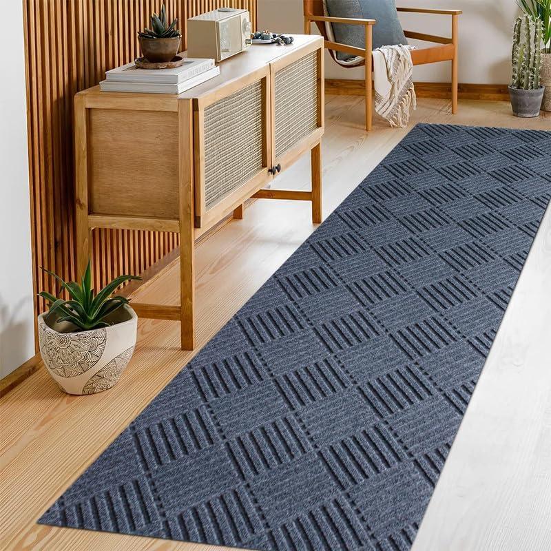 Runner Rug Non Slip, 2FT x 6FT Washable Area Rug Indoor Outdoor Rubber Back Carpet Mat for Hallway Kitchen Entryway Laundry Room Foyer Balcony Living Room, Grey