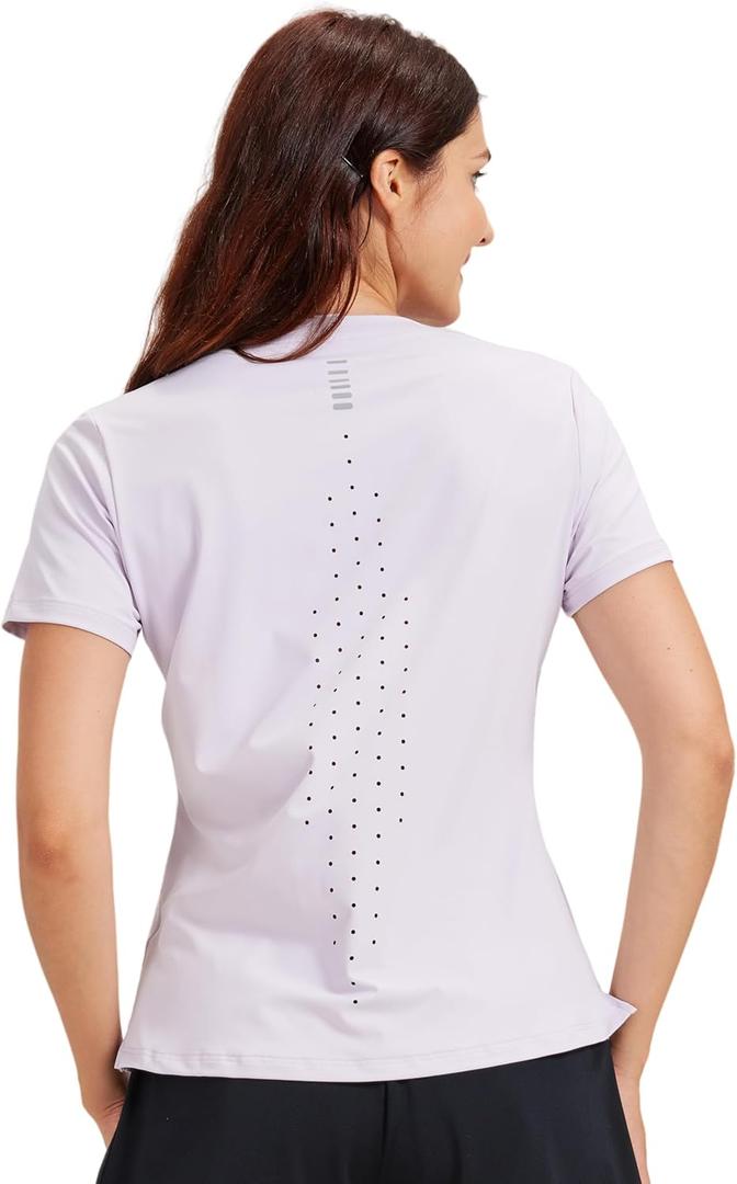Yoga Women Short Sleeve T-Shirts UPF 30+ Sun Protection Quick Dry Athletic Running Workout Tops Ultra-Soft (Small, Purple)