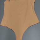 REORIA Womens Sexy Casual Sleeveless Square Neck Tummy Control Thong Bodysuits Tank Tops Sexy Plus Size Peach Fuzz X-Large