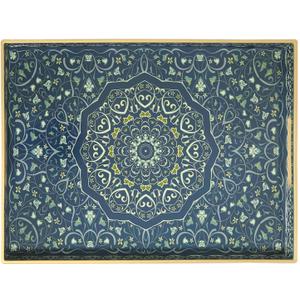 Decorative Tray, Blue Serving Tray with Handles, Ottoman Trays, Plastic Coffee Table Tray for Living Room, Bathroom, Kitchen, Decor, 15.7*11.8