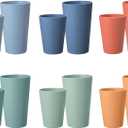 Set of 12 Wheat Straw Cups, 6 Pcs 20 oz & 6 Pcs 12 oz Unbreakable Drinking Cups, Reusable Plastic Cups Sets, Water Glasses Tumblers, Microwave & Dishwasher Safe, Bpa Free, 6 Colors